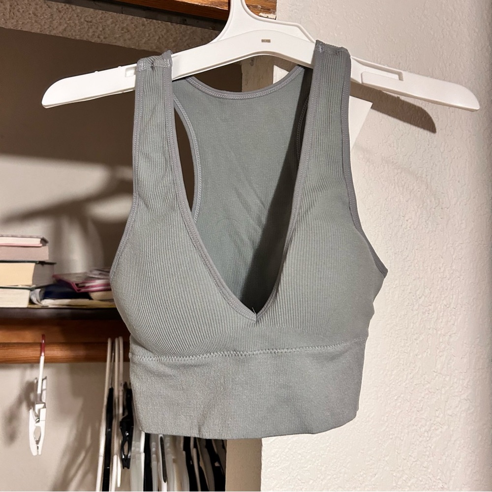 new gray padded bralette v neck tank top